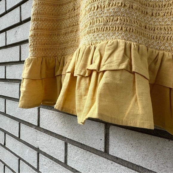 American Eagle Yellow Linen Blend Smocked Bodycon Ruffle Mini Dress - Picture 4 of 9